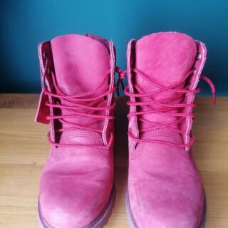 Piros Timberland bőr bakancs, cipő, női cipő, yupie