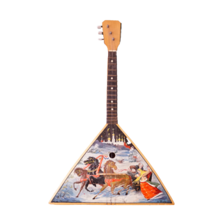 Vintage orosz balalajka téli tájképpel díszítve, eszközök, zenei eszközök, yupie