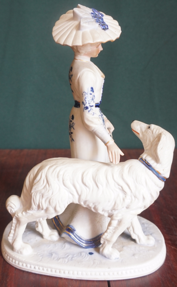 Kutyás nő porcelán figura, dekoráció, yupie