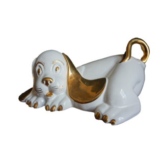 Kerámia kutyafigura arany díszítéssel, dekoráció, yupie