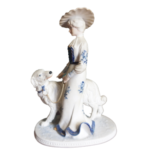 Kutyás nő porcelán figura, dekoráció, yupie