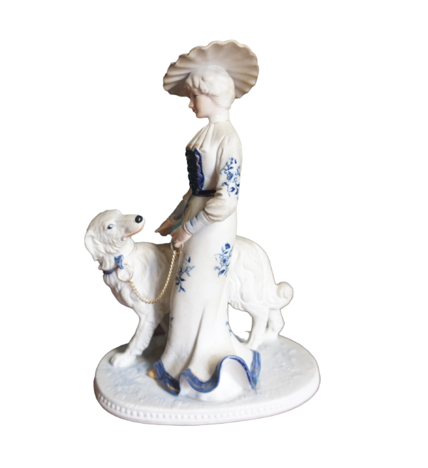 Kutyás nő porcelán figura, dekoráció, yupie