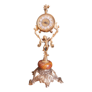Blessing barokk stílusú fém óra, aranyozott angyalka szobor talapzaton, dekoráció, óra, yupie